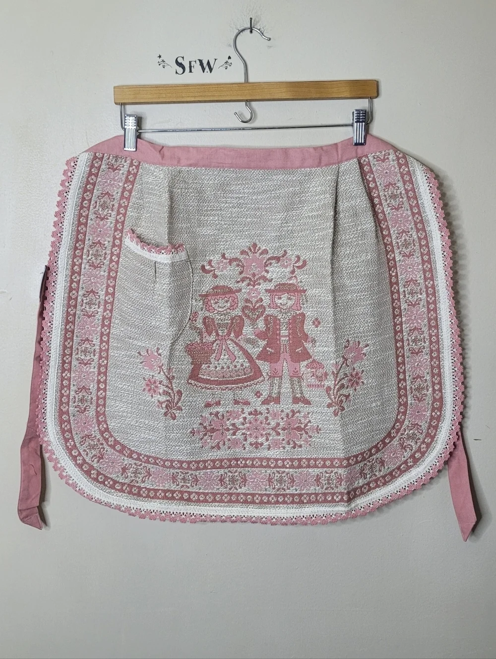 Vintage Kolf Austria Apron & Matching Oven Mit NWT Crochet Trim Linen Cotton